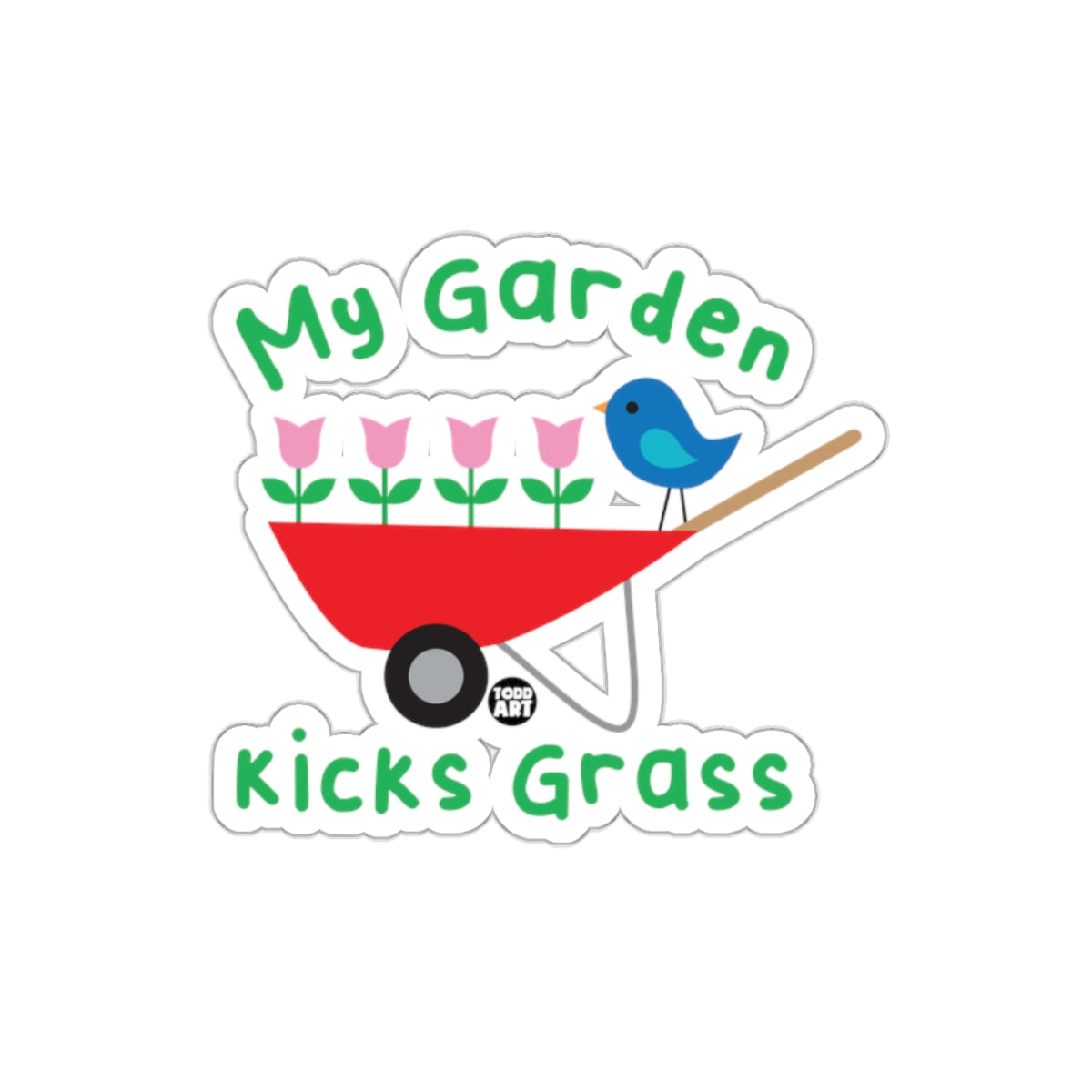 My Garden Kicks Grass Flowers And A Blue Bird sticker