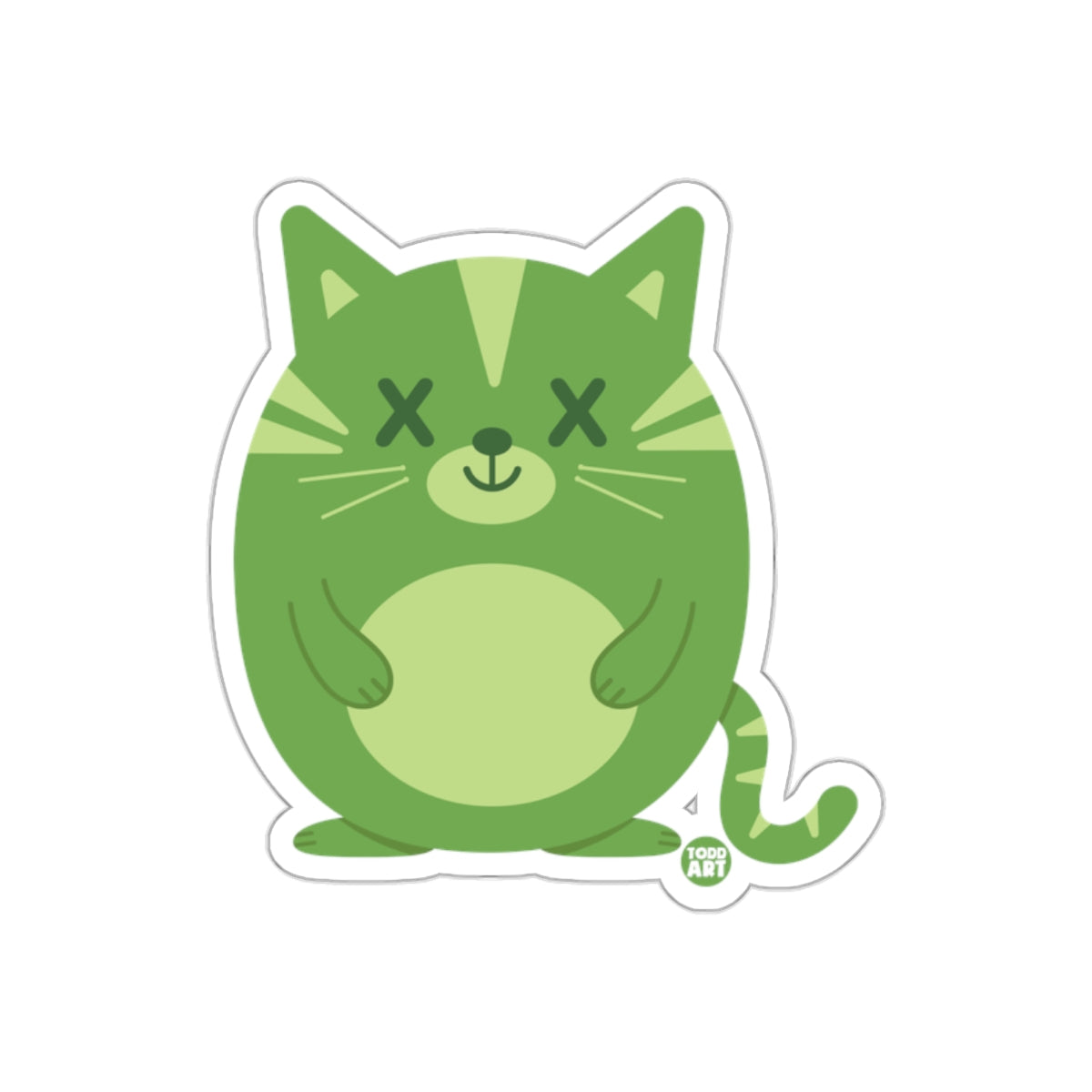 Cute Green Cat with X Eyes Sticker for Laptops and Notebooks