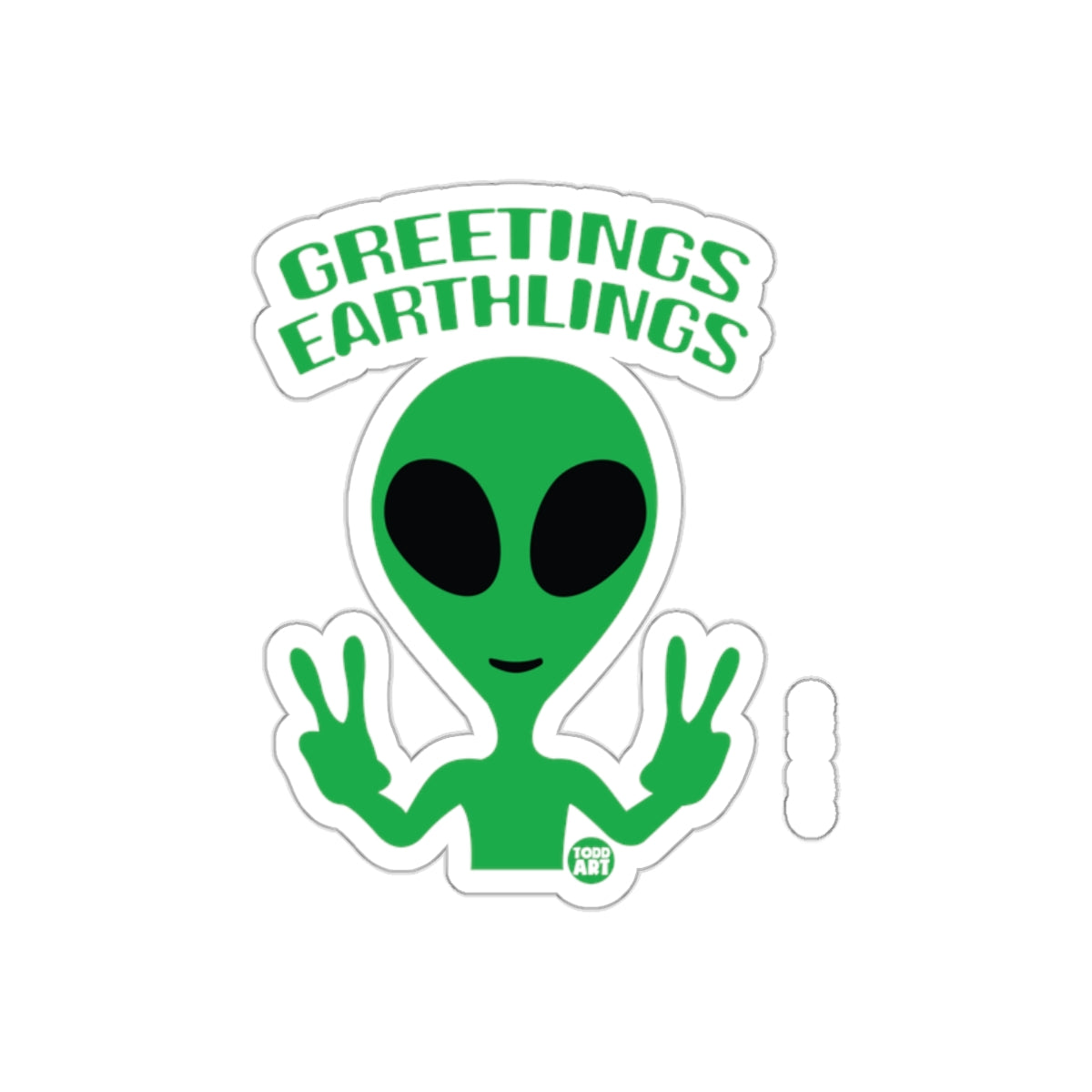 Greetings Earthlings Alien Peace Sign Sticker