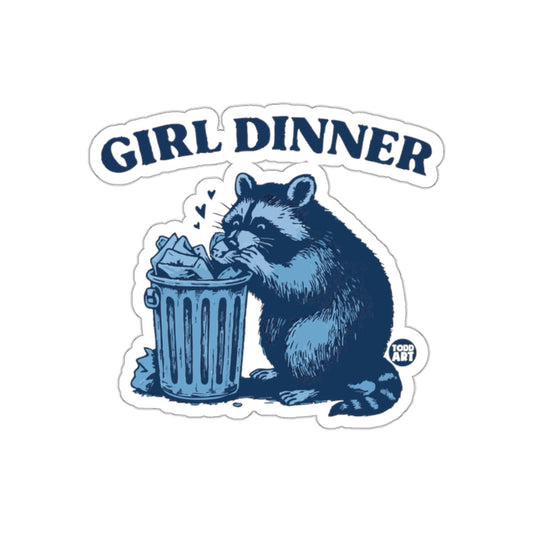 Girl Dinner Raccoon Eating Out of Trash Can sticker