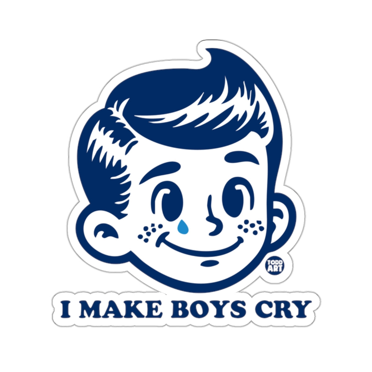 I MAKE BOYS CRY retro cartoon boy head single tear 