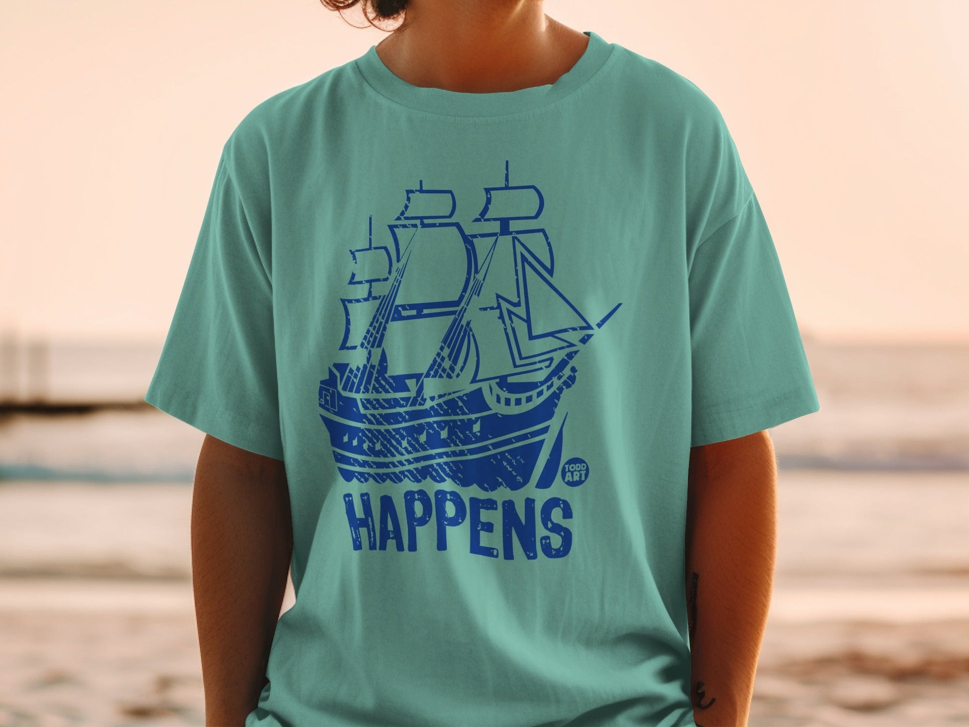 Happens Ship Graphic Todd Art Green T-shirt