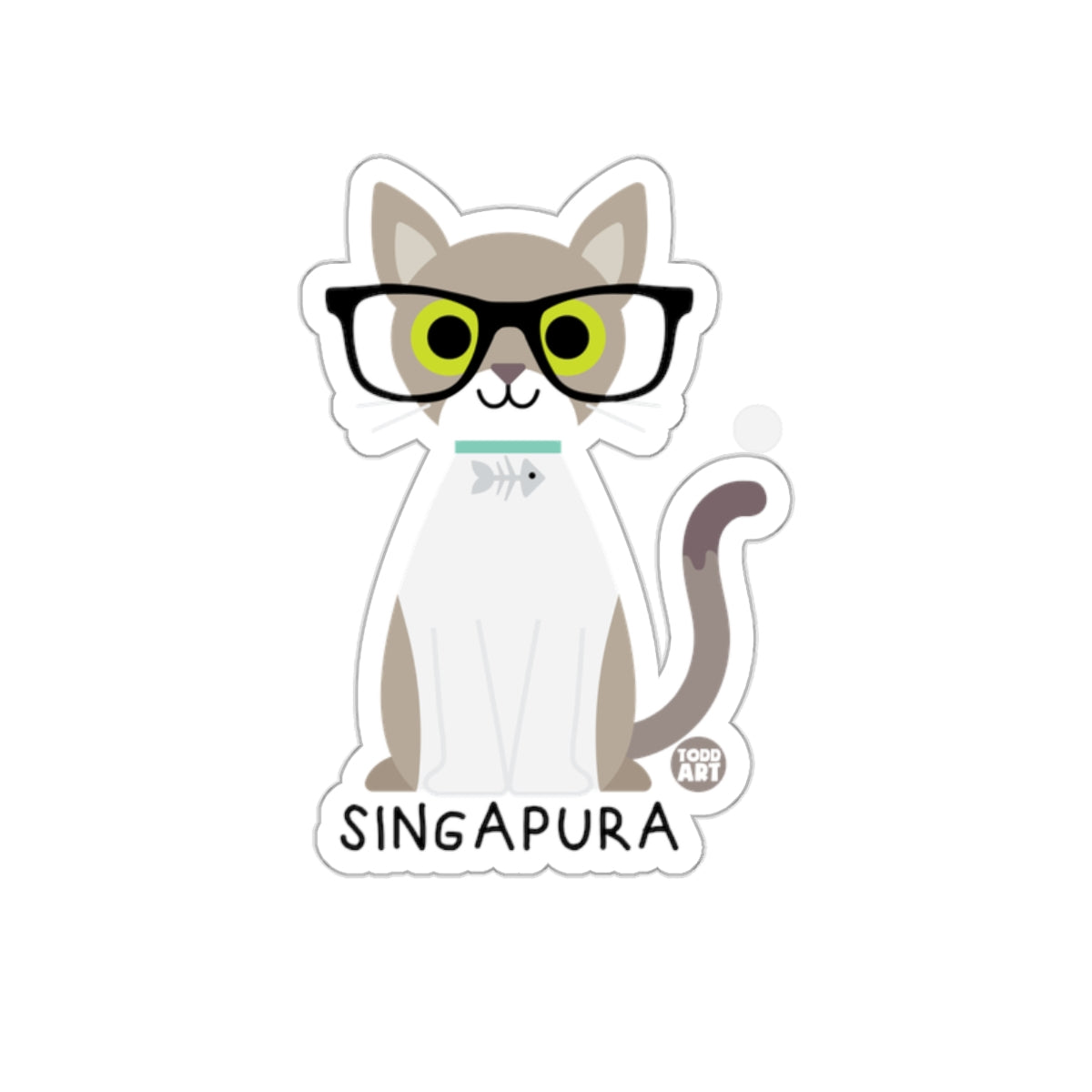Singapura Cat with Glasses Cute Cartoon Sticker