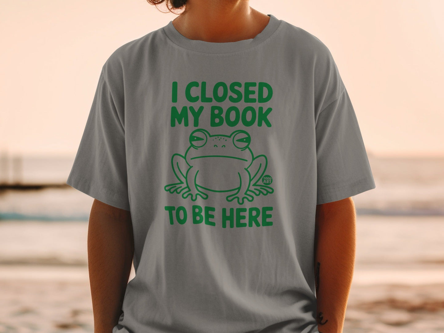 I Closed My Book To Be Here Frog Artwork T-shirt