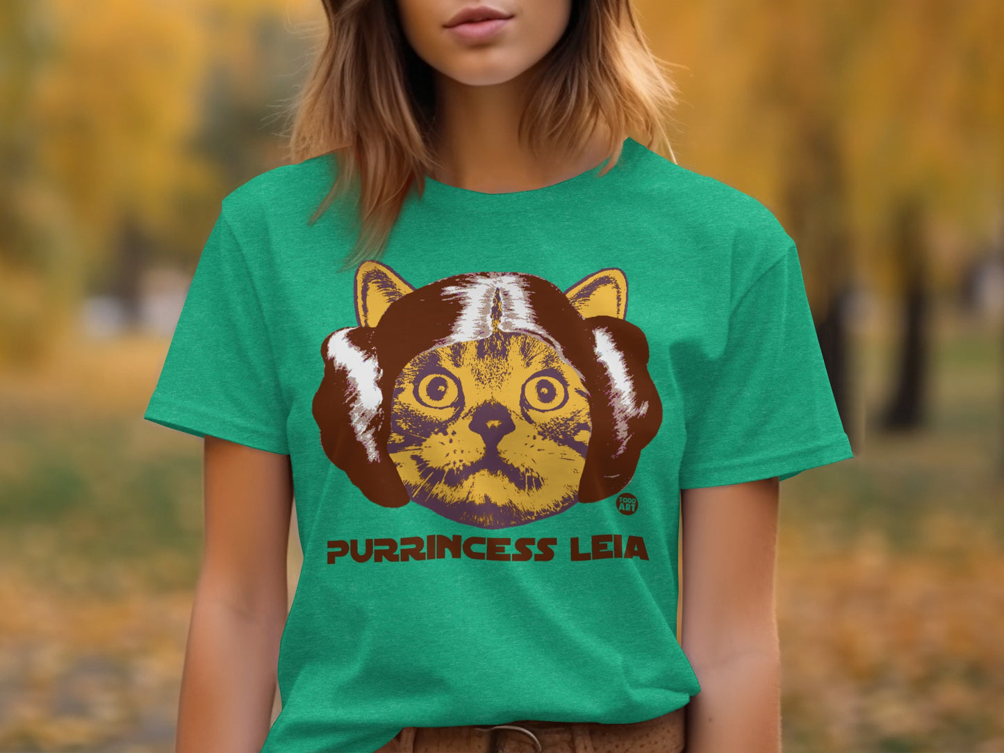 Purrincess Leia Cat Face Graphic Green Shirt
