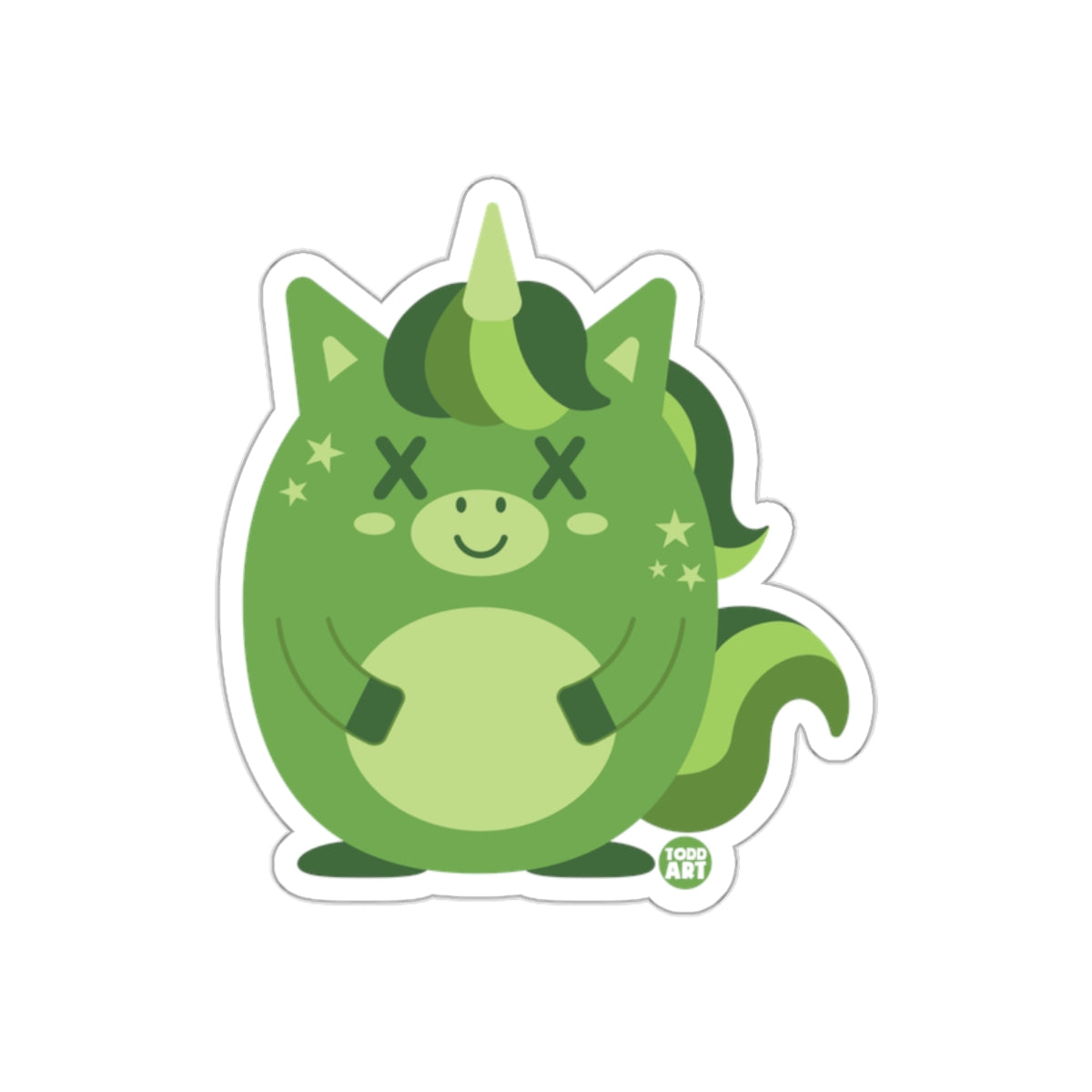 Cute Green Chubby Unicorn with Stars Sticker