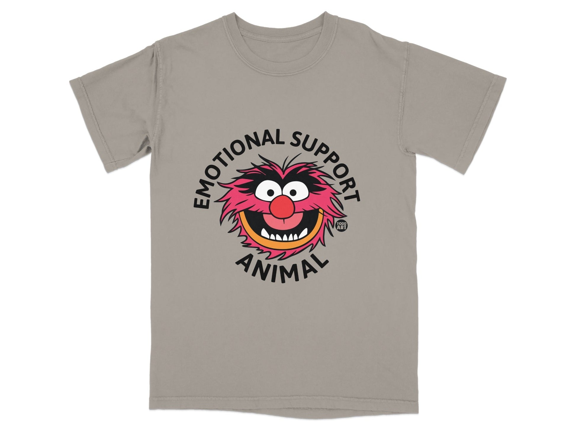 The Muppets Animal face with "Emotional Support Animal" text on a grey t-shirt.