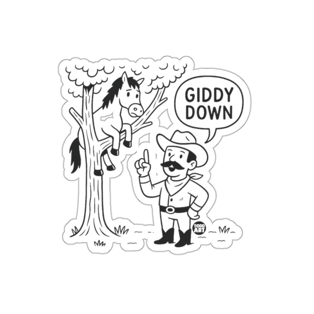 Giddy Down Cowboy and Horse Funny Sticker Decal