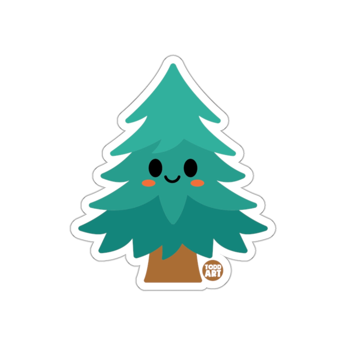 Cute Cartoon Smiling Pine Tree Sticker Art Decal