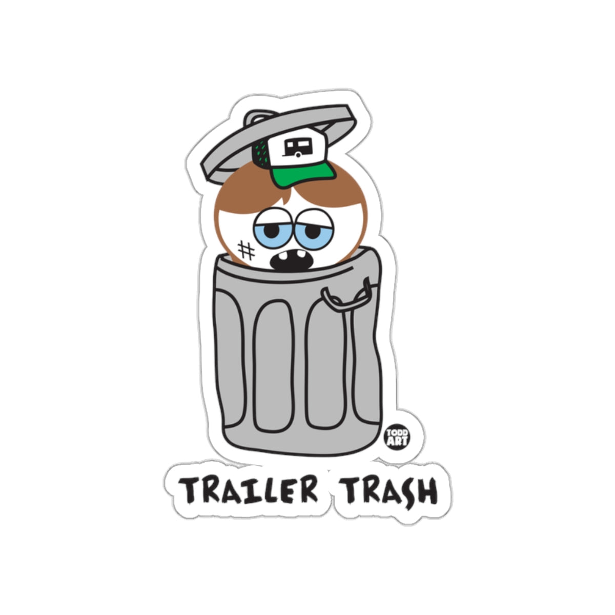 Funny Trailer Trash Cartoon Trash Can Illustration Sticker
