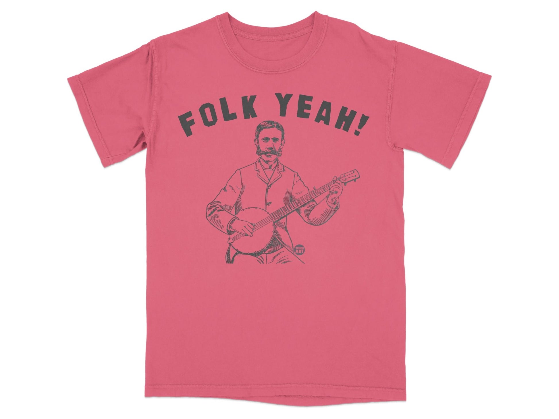 T-shirt with "FOLK YEAH!" and a man playing banjo graphic.