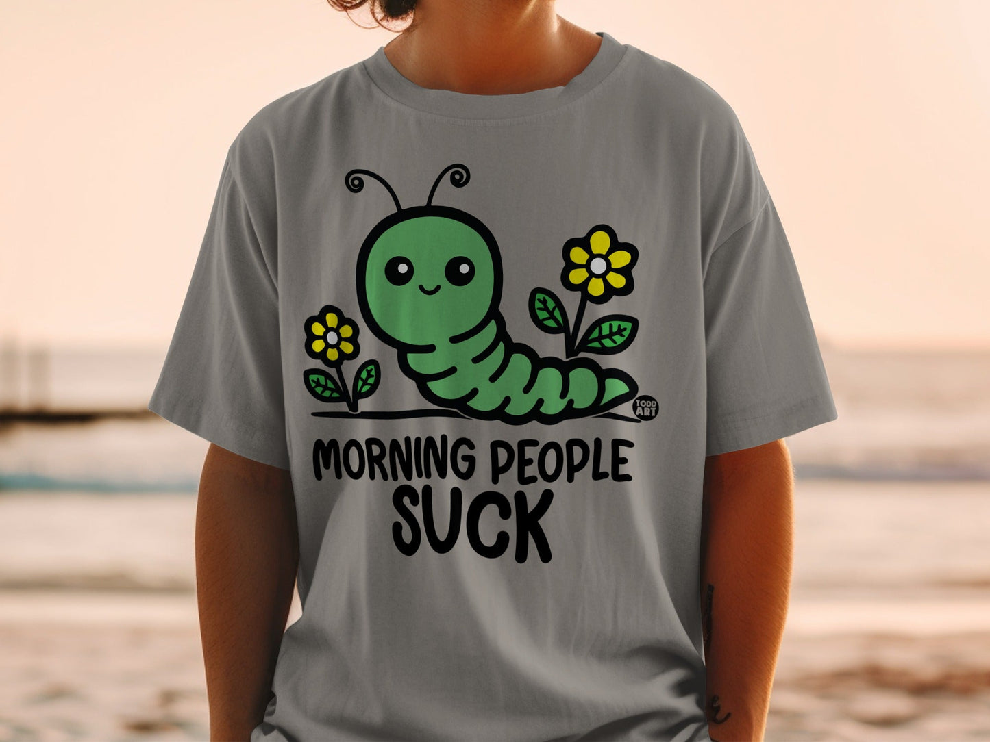Morning People Suck Cute Caterpillar Graphic Tee