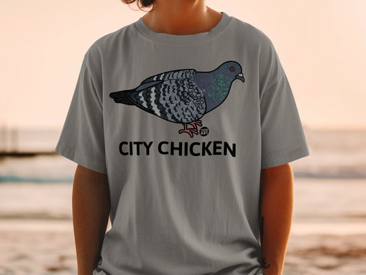 City Chicken Graphic Pigeon Design T-Shirt