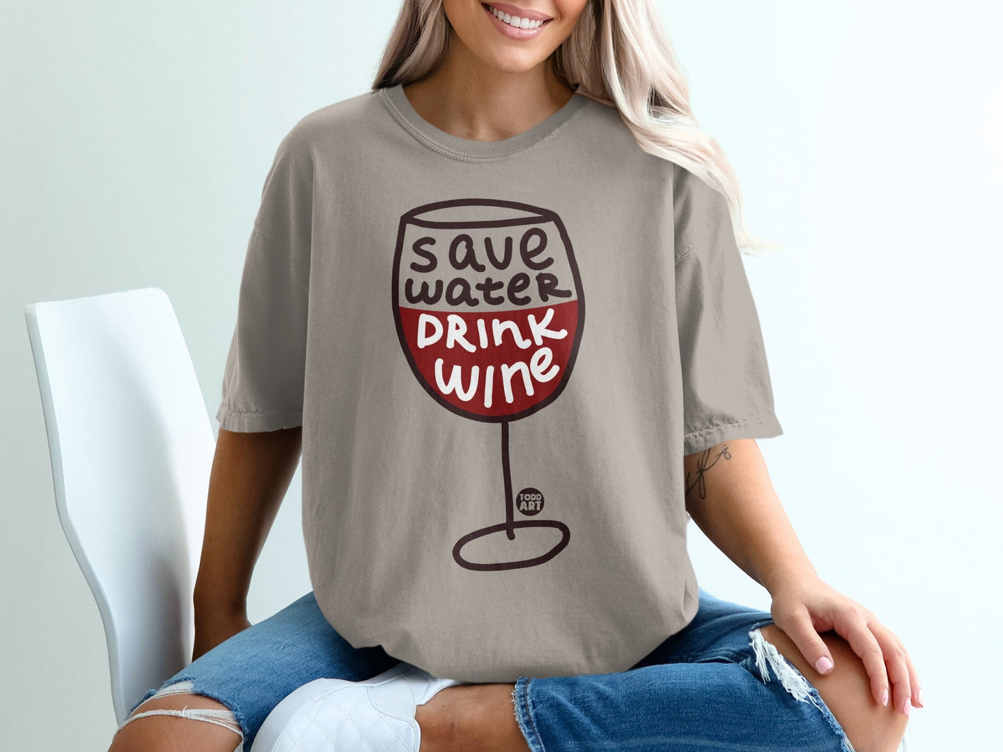 Save Water Drink Wine Graphic Tee Shirt Product