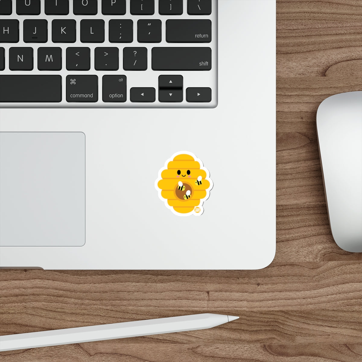 Cute Smiling Beehive Sticker with Honey and Bees Design
