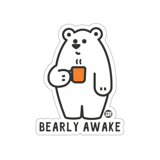 Bearly Awake Cute Bear Holding Coffee Sticker