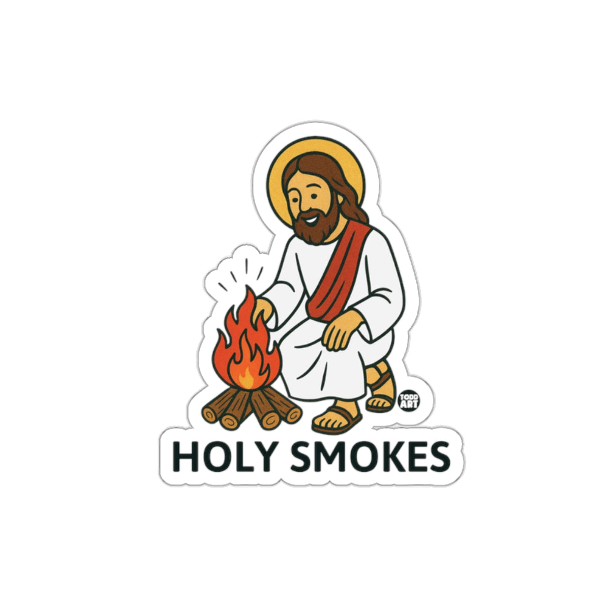 Holy Smokes Sticker with Jesus by Campfire
