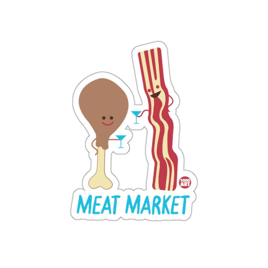 Cute Meat Market Sticker with Happy Bacon and Drumstick