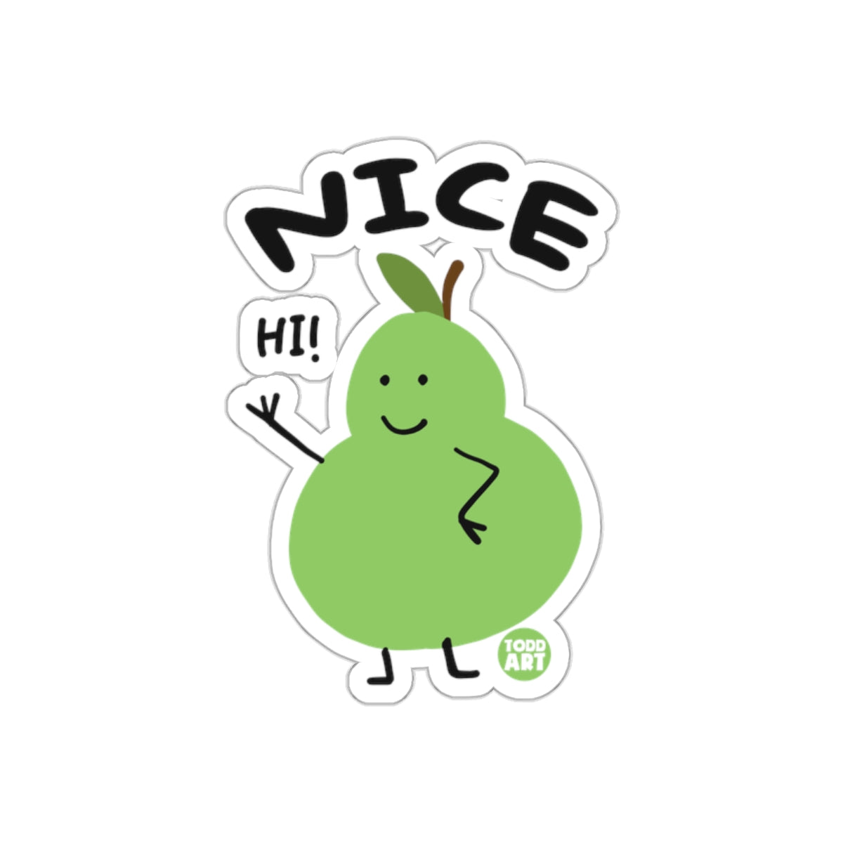 Cute Green Pear Character Saying Nice HI Sticker