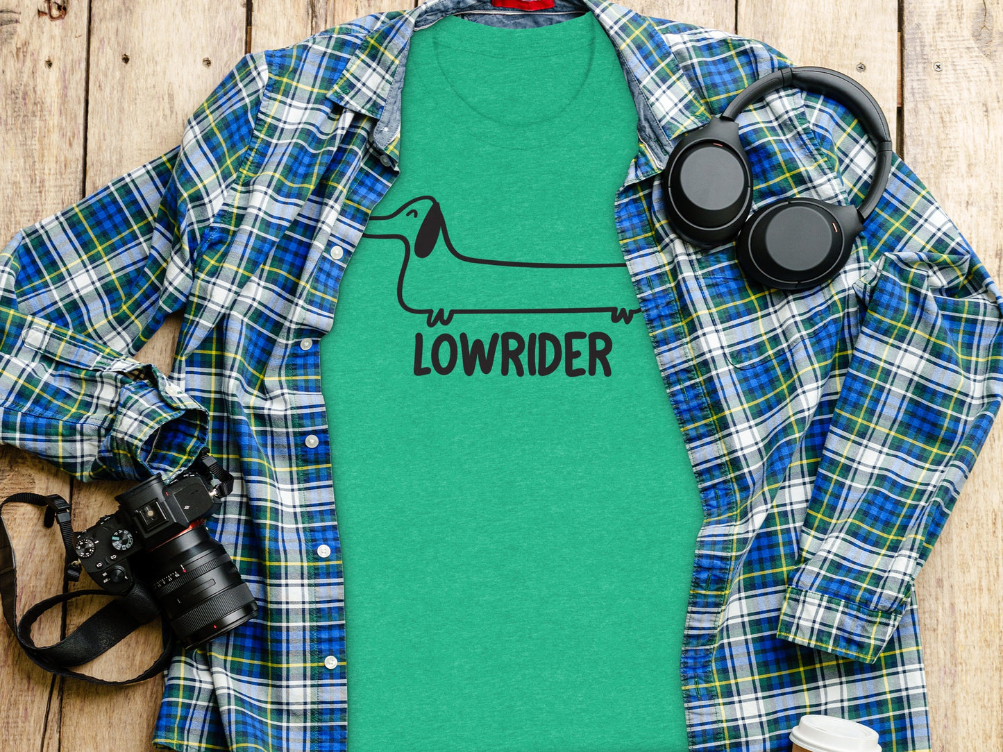 Lowrider Dachshund Graphic Green T-Shirt product