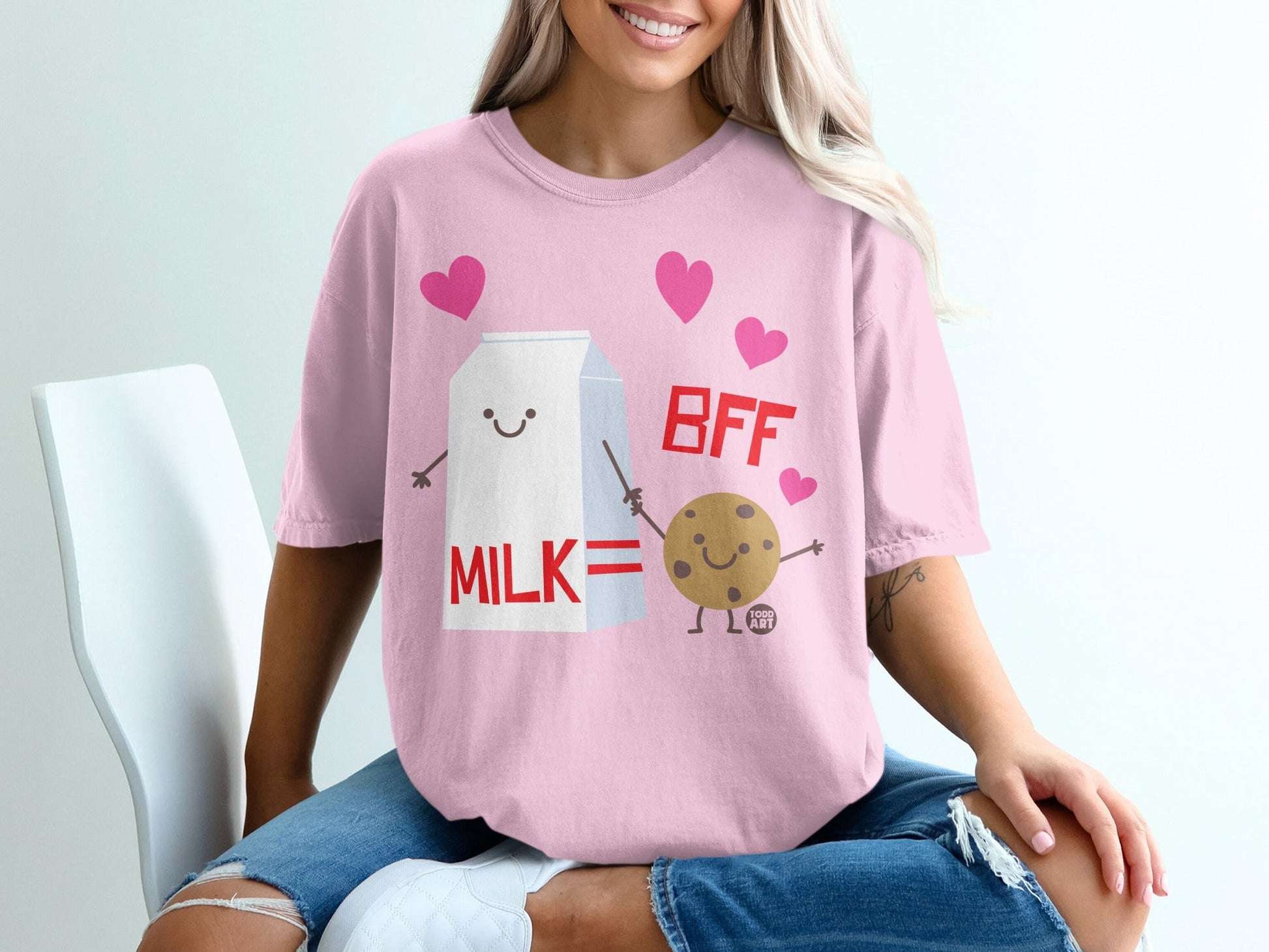 BFF Milk and Cookie Cartoon Design Graphic T-shirt