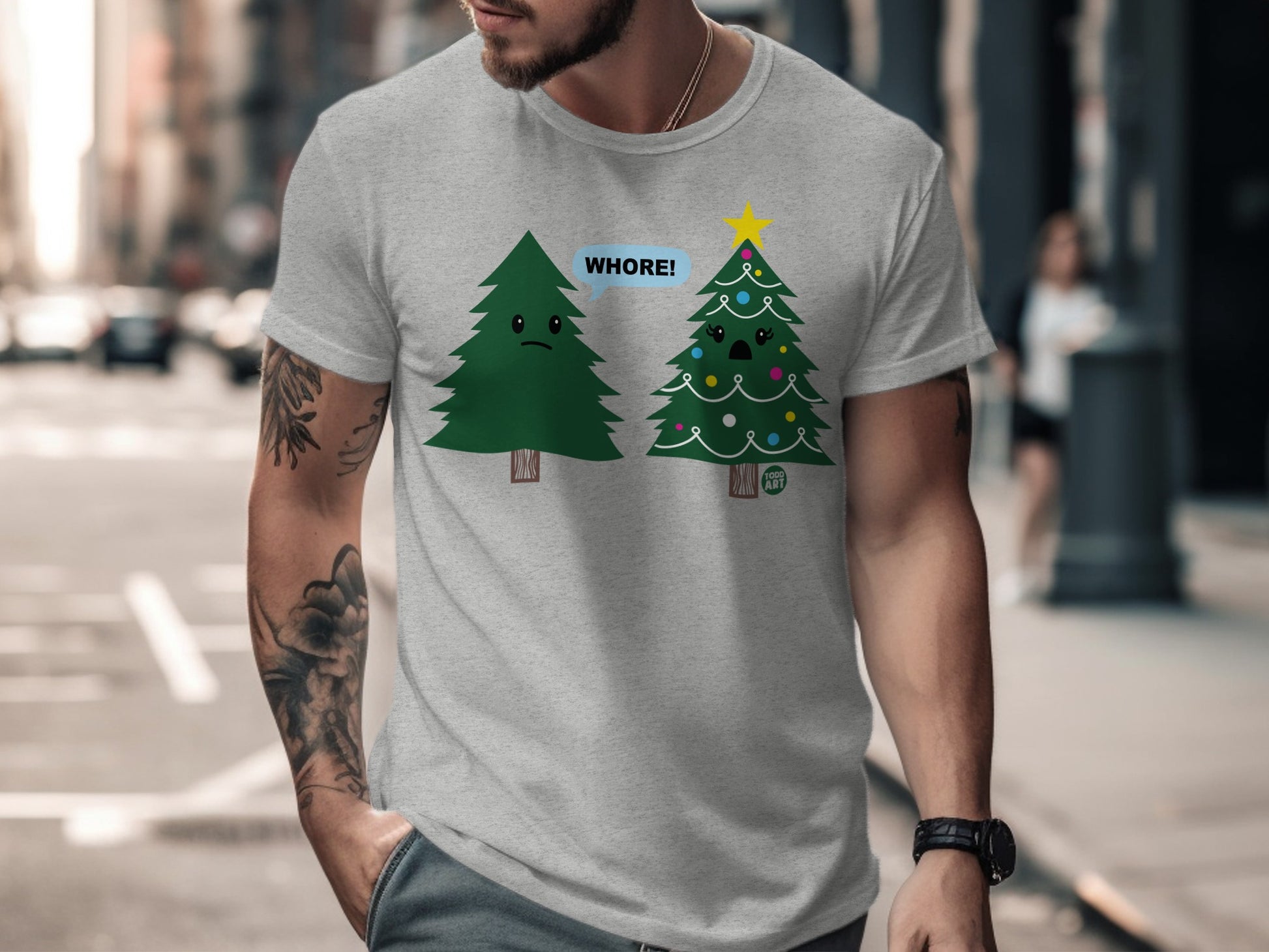 Funny Christmas Trees Design Graphic T-shirt