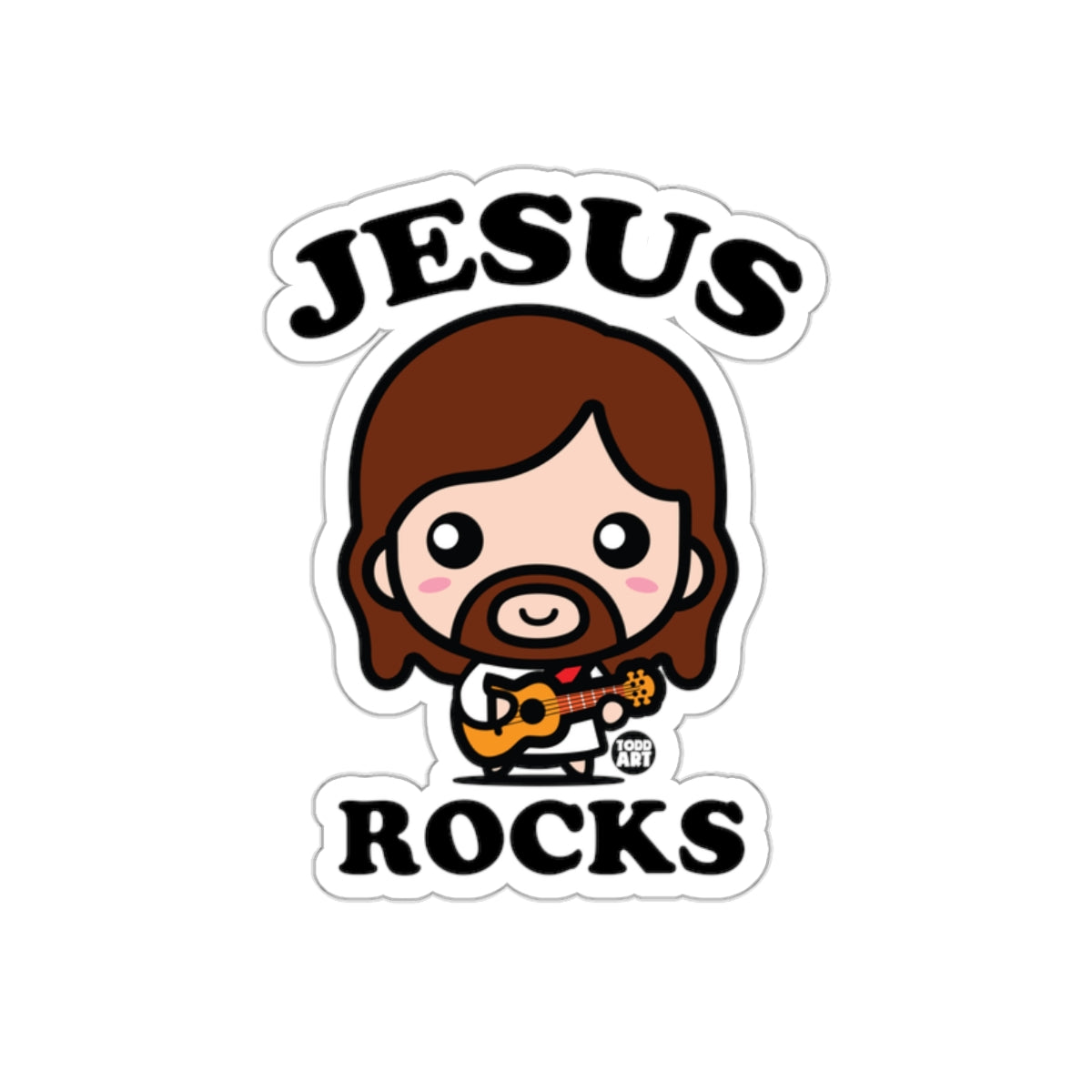 Cute Jesus Rocks Guitar Cartoon Sticker Design