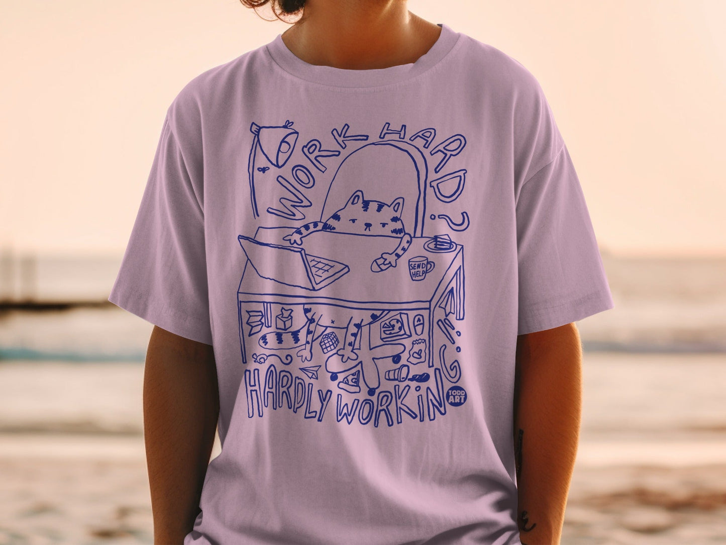 Work Hard Hardly Working Cat Graphic T-Shirt
