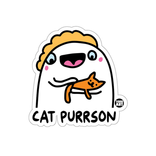 Cat Purrson Holding A Happy Cat Cartoon Style Stickers