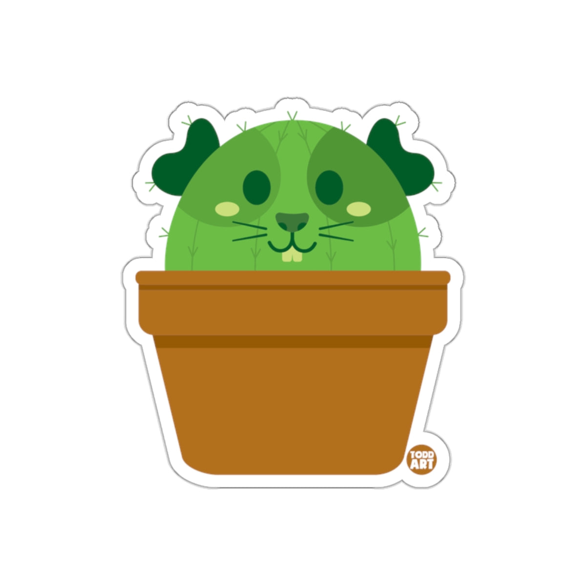 Cute Green Cactus Guinea Pig in a Brown Pot Sticker