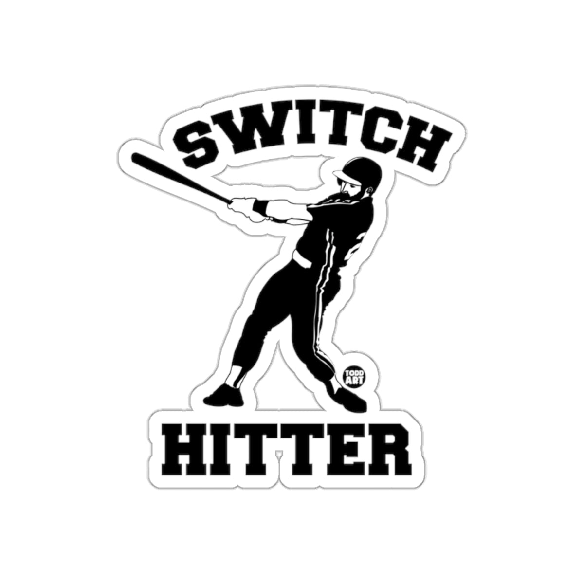 Switch Hitter Text with Baseball Player Art sticker