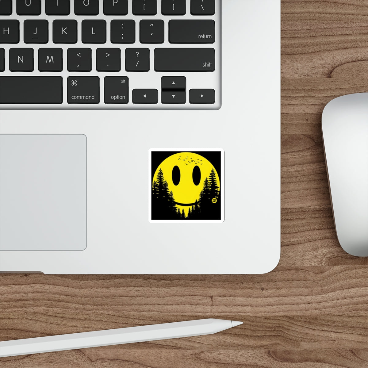 Yellow Smiley Forest Moon Birds Design 
