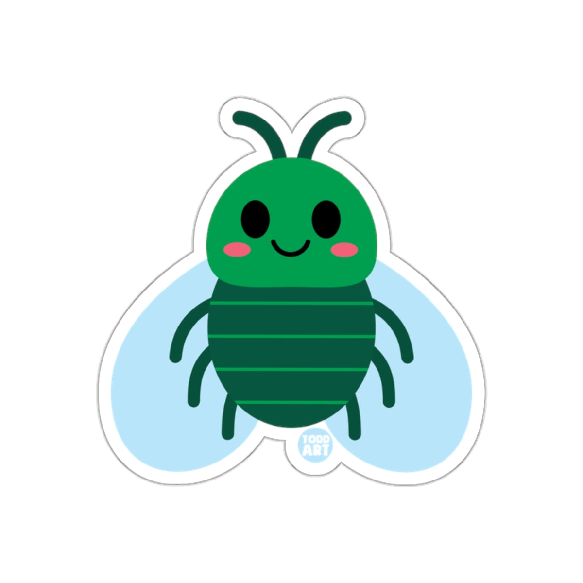 Cute Smiling Green Bug with Blue Wings Sticker