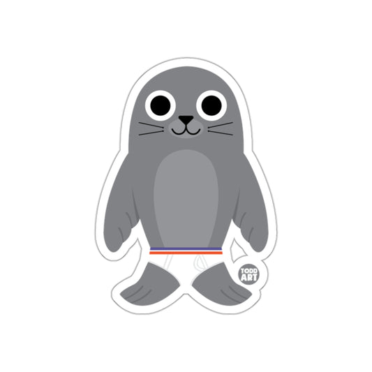 Cute Cartoon Gray Seal with Stripes Sticker