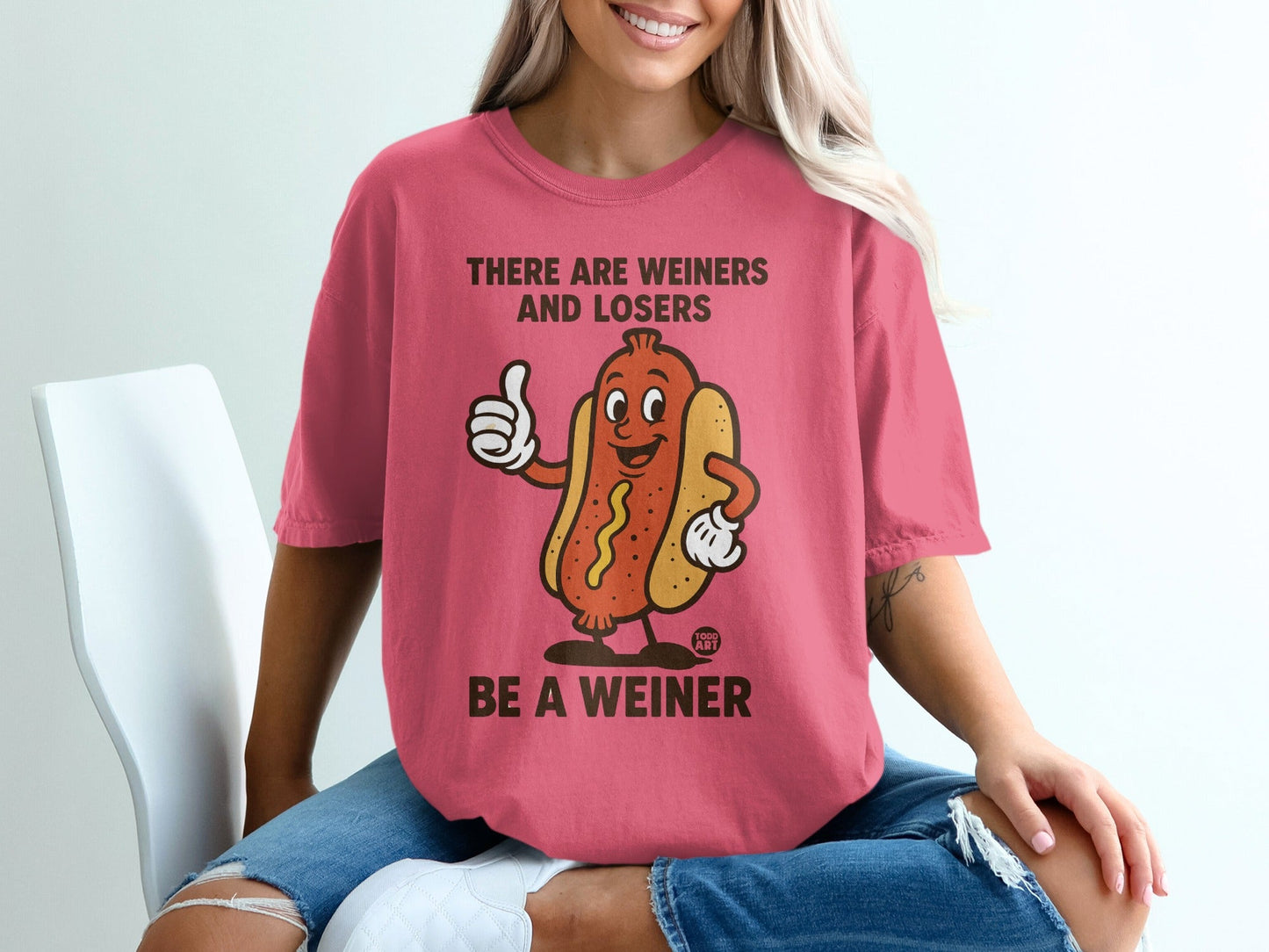 Be A Weiner T-Shirts, Funny Hot Dog Graphic Tee, Humorous Cartoon Sausage Pun Shirt, Foodie Lover Gift Idea, Quirky Saying Design T-Shirts