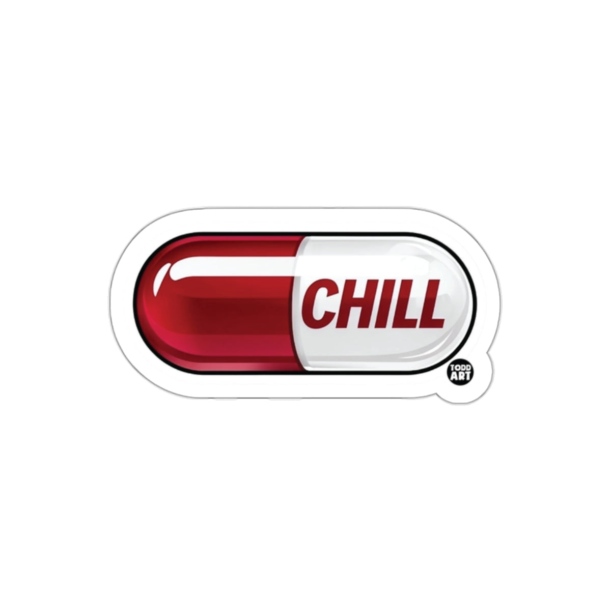 Chill Pill Sticker with Red and White Capsule Design