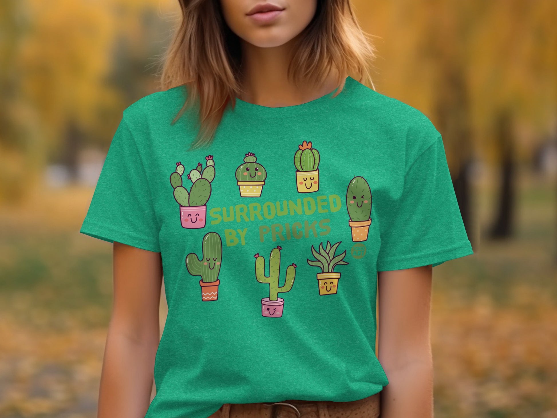 Surrounded By Pricks Funny Cactus Graphic Tee Shirt