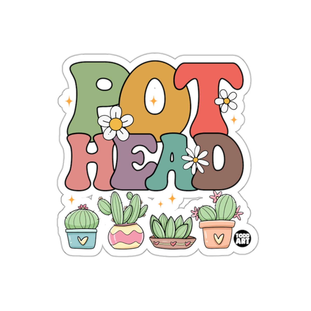 Colorful Pot Head with Potted Cacti Sticker Decal