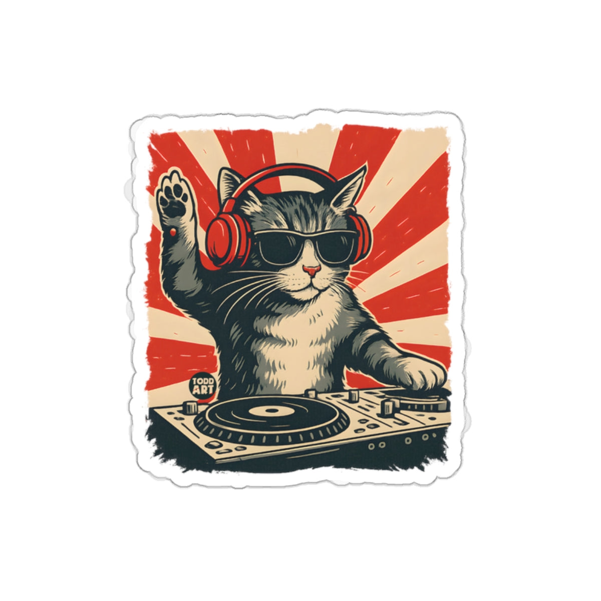 DJ Cat With Headphones and Sunglasses Artwork Stickers