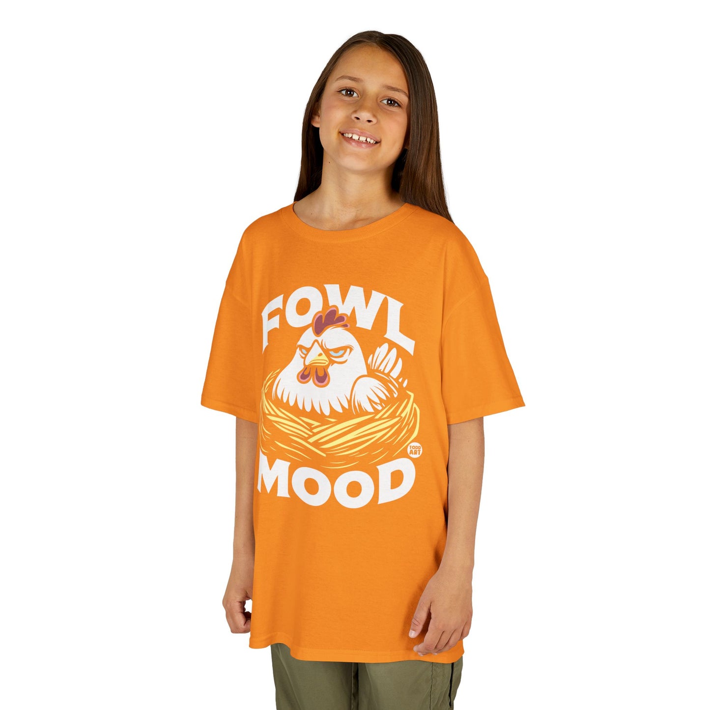 Kids T-Shirt — "Fowl Mood" Grumpy Chicken Graphic Tee