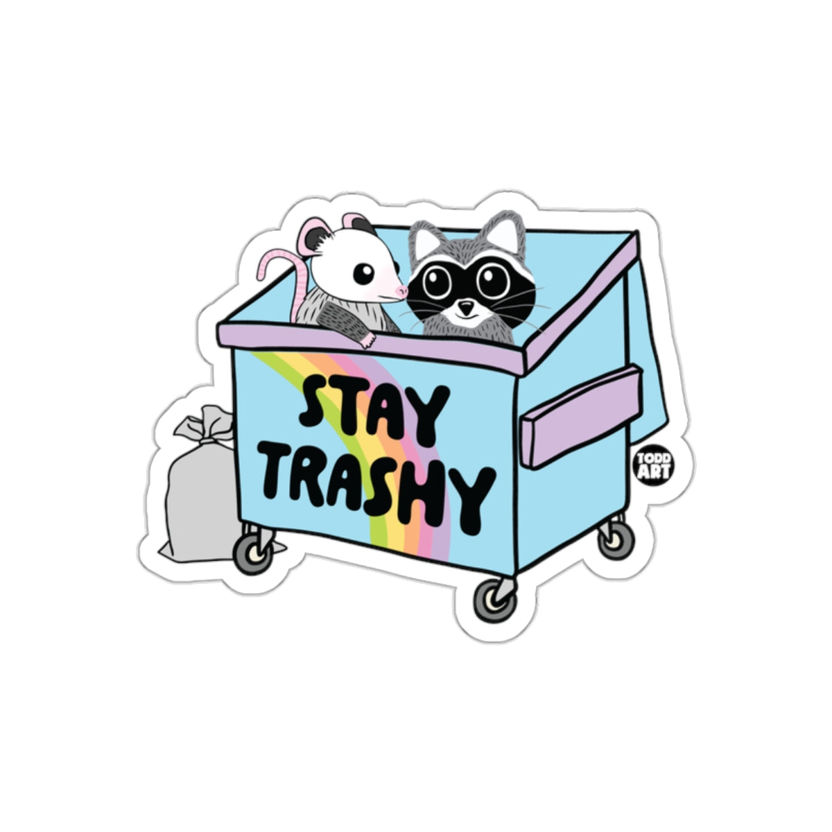 Stay Trashy Opossum Raccoon Funny Dumpster Illustration Stickers