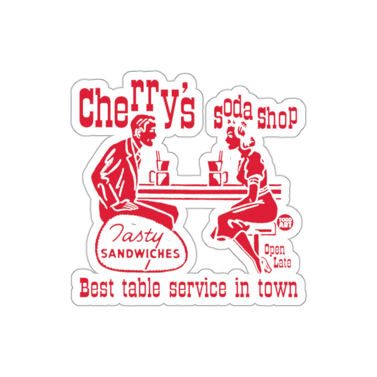 Cherry's Soda Shop With Table Service Red Artwork Stickers