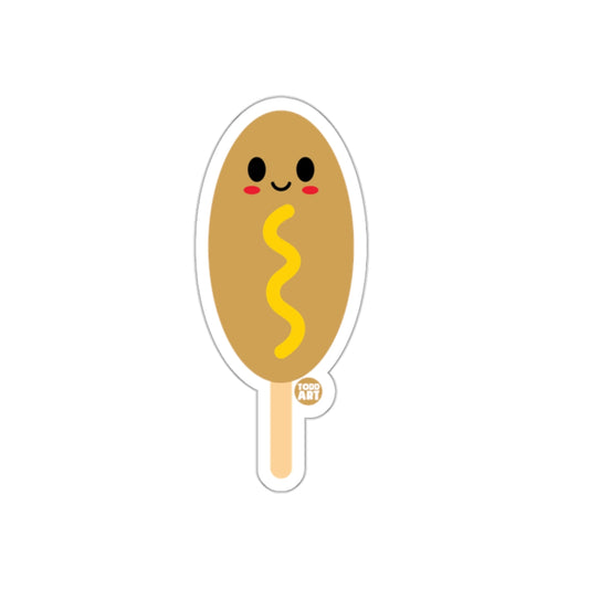 Cute Smiling Corn Dog with Mustard Art Sticker Design