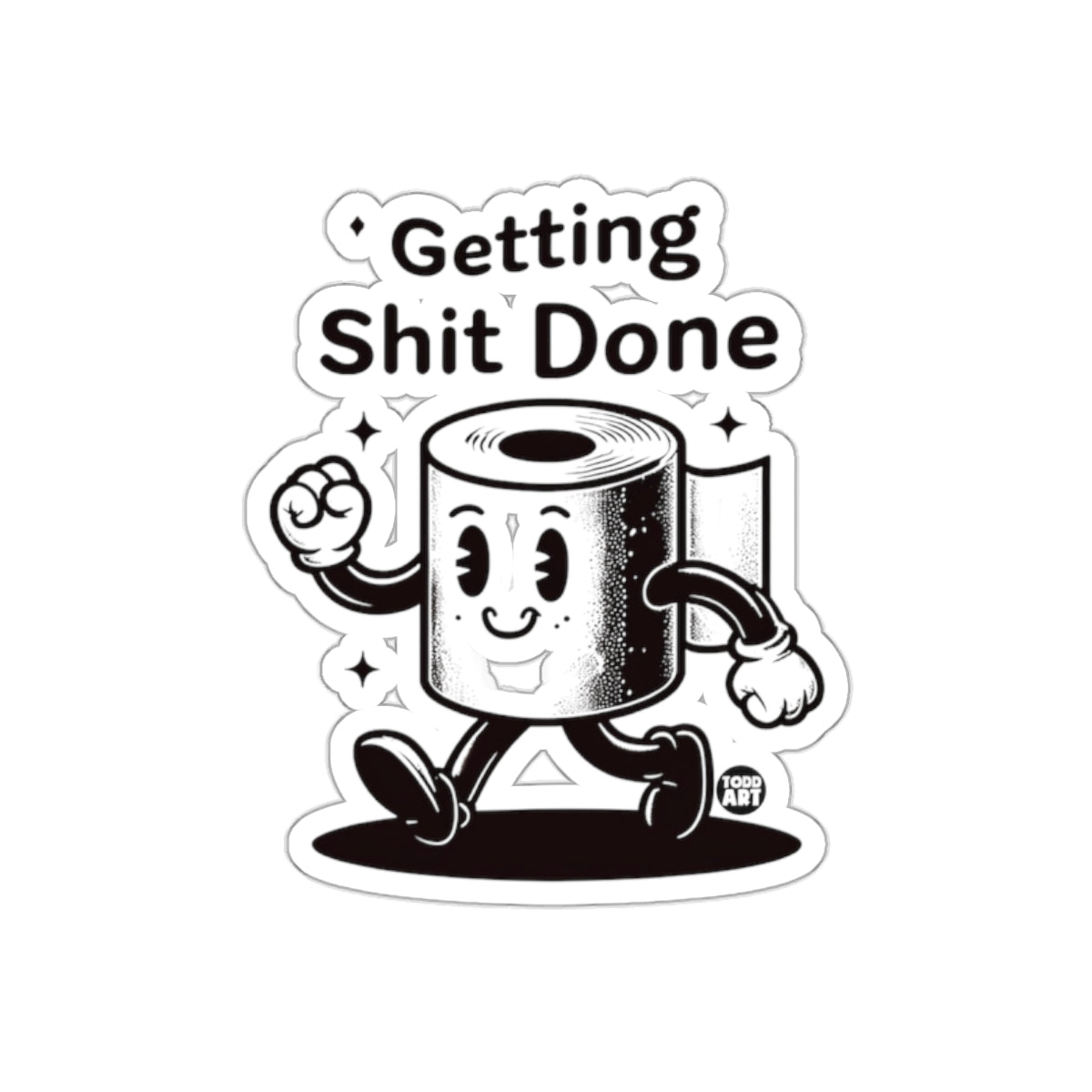Getting Shit Done Funny Toilet Paper Roll Character Stickers
