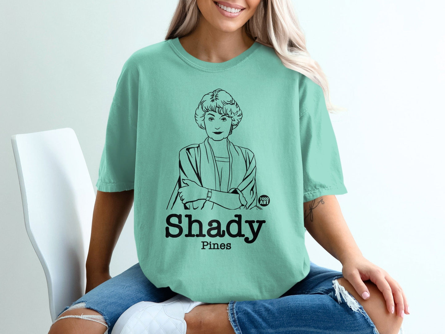 Shady Pines t-shirt with line drawing of Bea Arthur as Dorothy Zbornak.