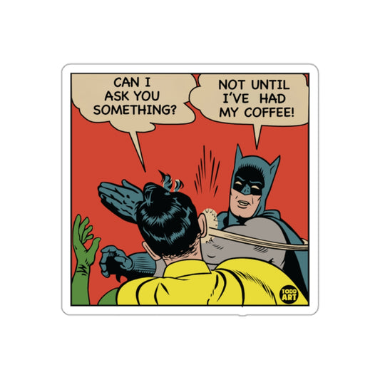 Comic Book Style Sticker Featuring Coffee and Question