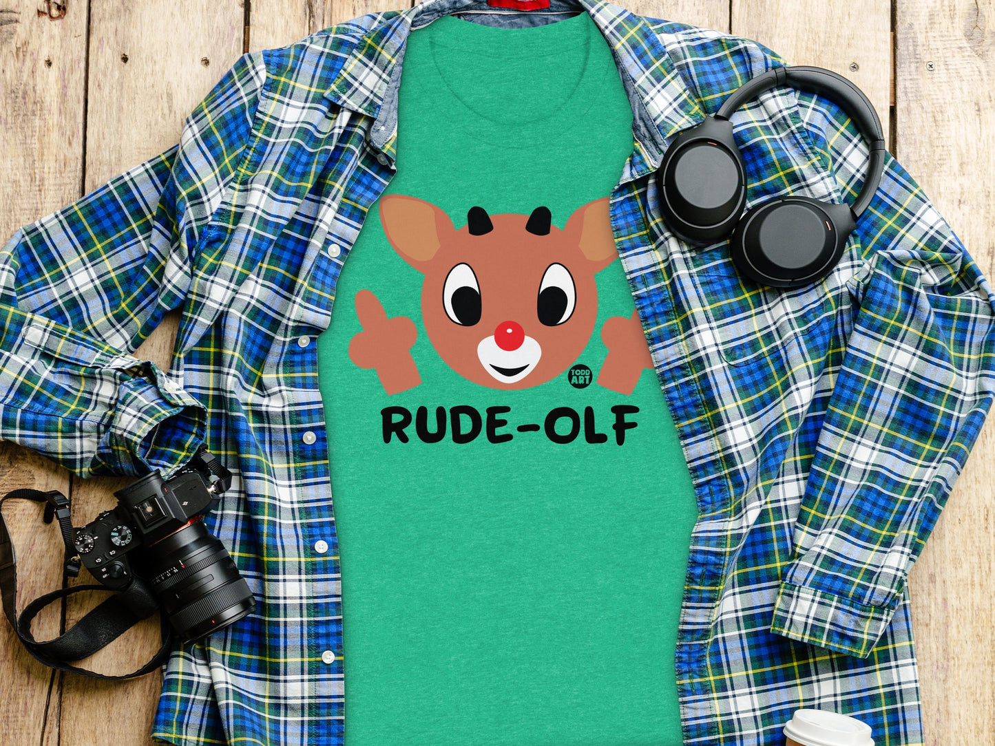Rude-Olf Funny Reindeer Graphic Tee Clothing product