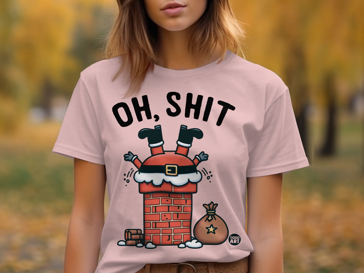 Funny Santa Stuck in Chimney Oh Shit Shirt