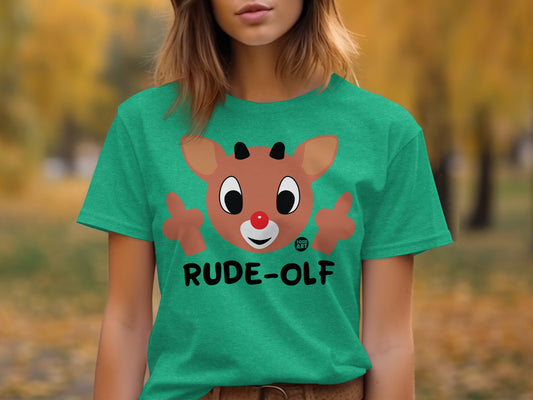 Rude-Olf Reindeer Funny Christmas Shirt for Holiday Wear