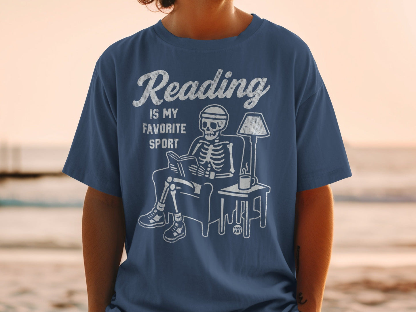 Reading Is My Favorite Sport Skeleton Graphic Shirt